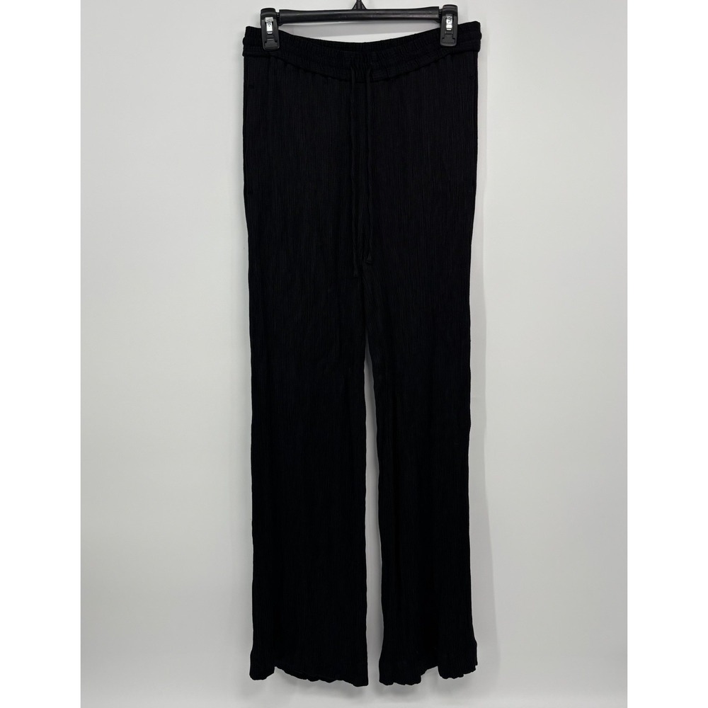 COS Crinkled Trousers Black Wide Leg Pants Women's Size 8 Elastic Waist